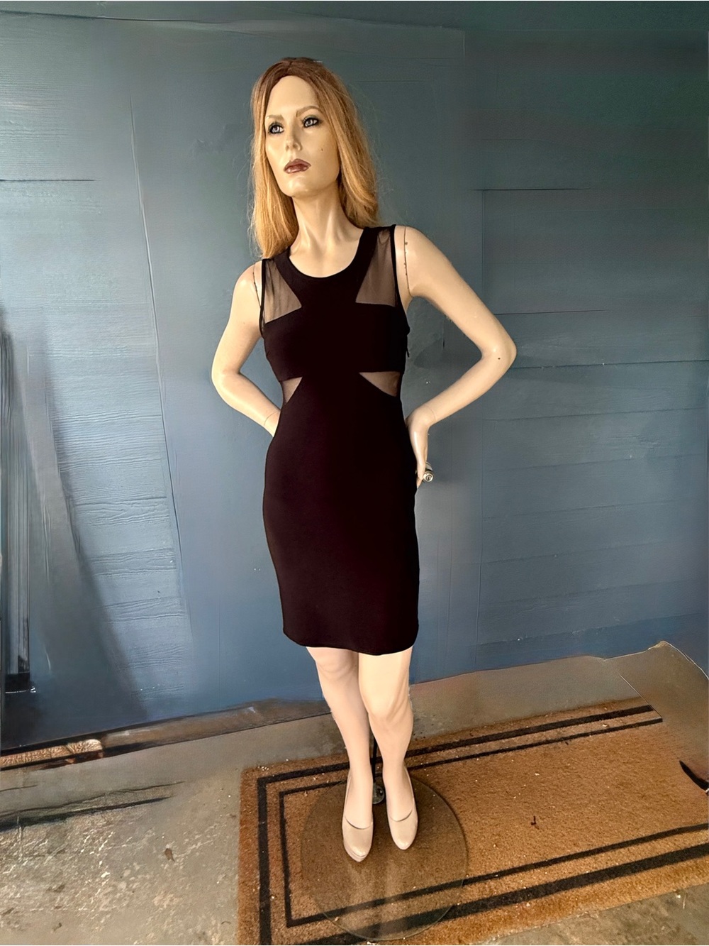 Morgan & Co. Black Sleeveless Mesh-Panel Bodycon Dress